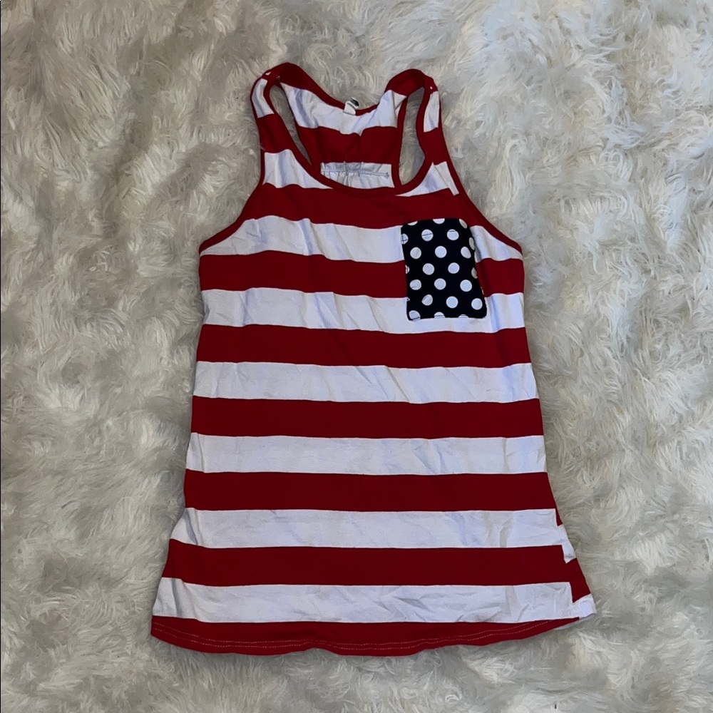 Red & White Striped Racerback Tank with Polka Dot Pocket